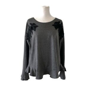 LC Lauren Conrad large top gray black lace floral long sleeves